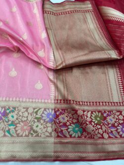 baby pink colour Pure tissue Silk Banarasi Handwoven kadhwa Saree,