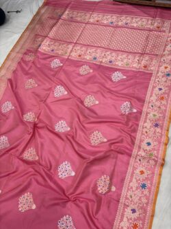 Peach Colour Pure Katan Silk Banarasi Handloom Handwoven Saree,