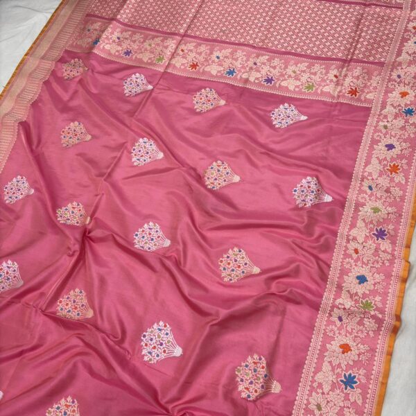 Peach Colour Pure Katan Silk Banarasi Handloom Handwoven Saree,
