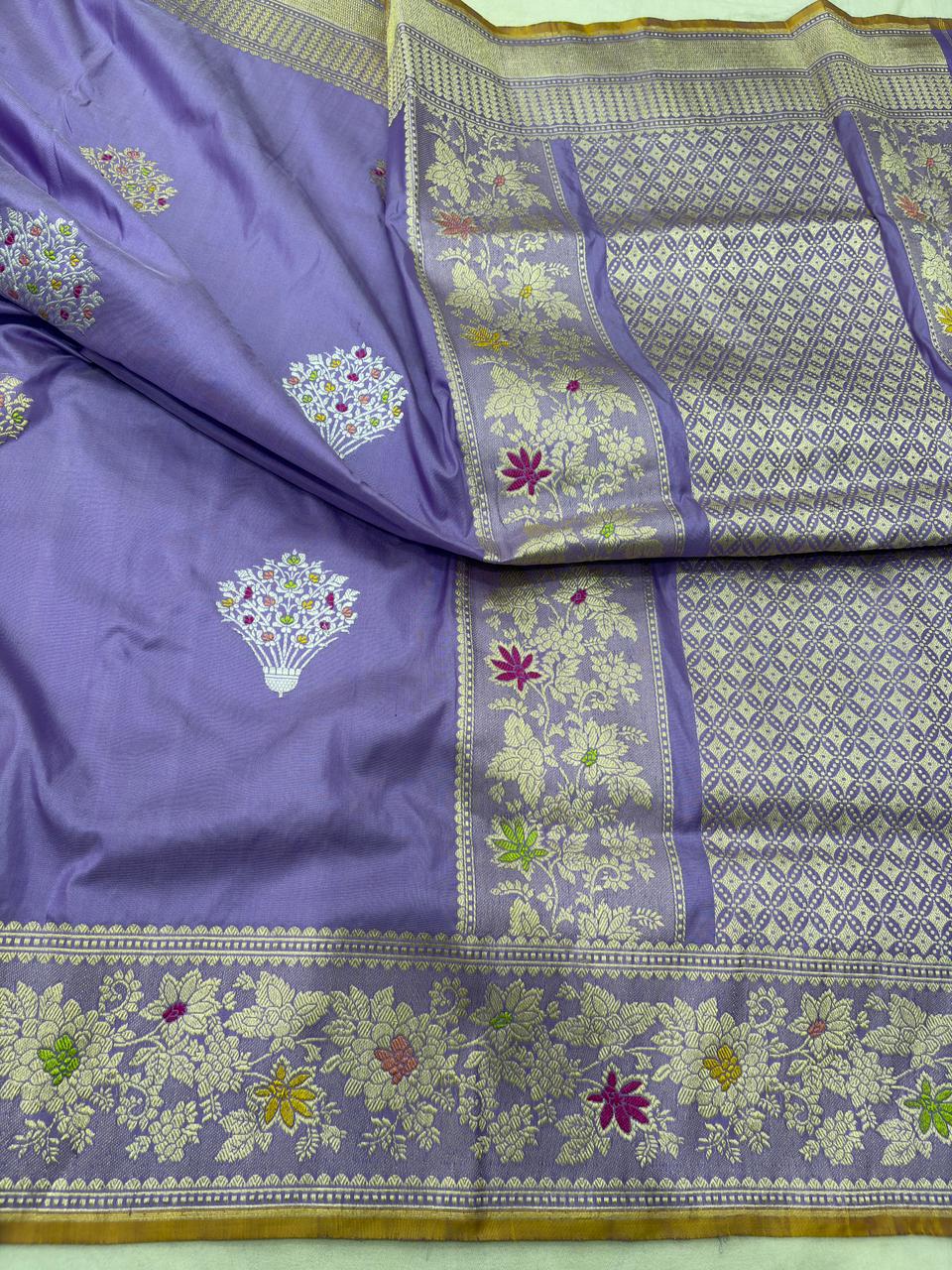 lavendar colour Pure Katan Silk Banarasi handloom Handwoven kadhwa Saree, - Image 2