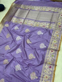 lavendar colour Pure Katan Silk Banarasi handloom Handwoven kadhwa Saree,