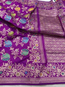margenta colour Pure Katan Silk Banarasi handloom Handwoven kadhwa Saree,