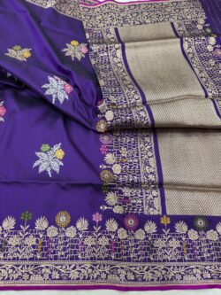 purple colour Pure Katan Silk Banarasi handloom Handwoven kadhwa Saree,
