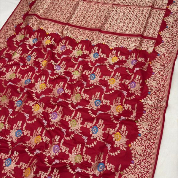 red pure katan silk banarasi handloom handwoven kadhwa sarees,