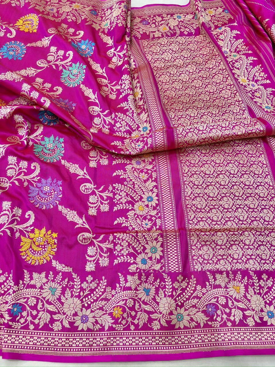 ranipink pure katan silk banarasi handloom handwoven kadhwa sarees, - Image 2