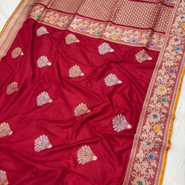 red pure katan silk banarasi handloom handwoven kadhwa sarees,