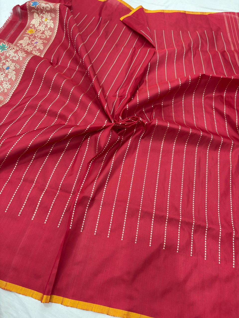 red pure katan silk banarasi handloom handwoven kadhwa sarees, - Image 3