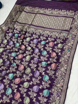 wine pure katan silk banarasi handloom handwoven kadhwa sarees,