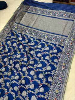 royal blue pure katan silk banarasi handloom handwoven kadhwa sarees