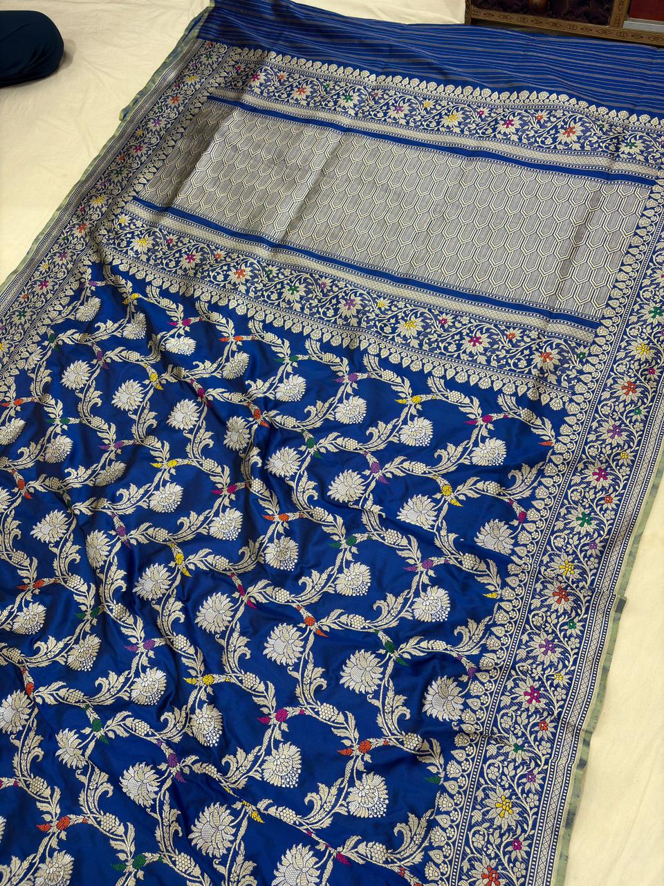 royal blue pure katan silk banarasi handloom handwoven kadhwa sarees