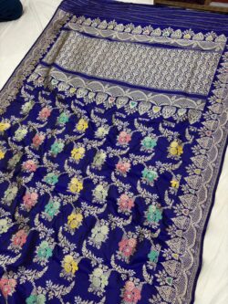 blue pure katan silk banarasi handloom handwoven kadhwa sarees