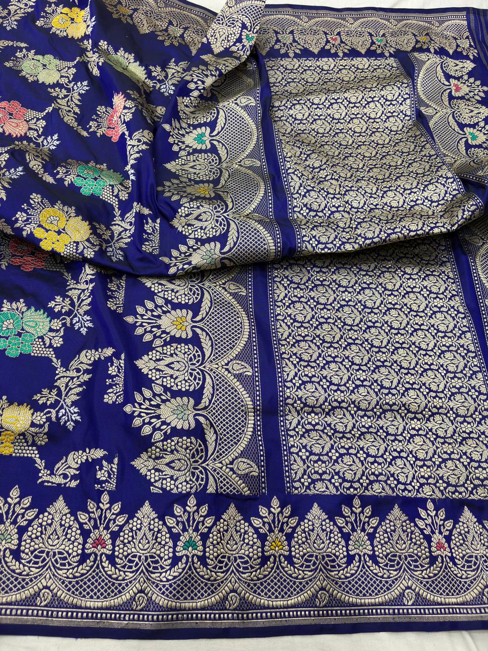 blue pure katan silk banarasi handloom handwoven kadhwa sarees - Image 2
