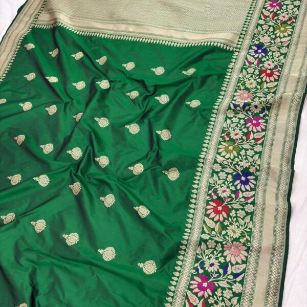 green pure katan silk banarasi handloom handwoven kadhwa sarees,
