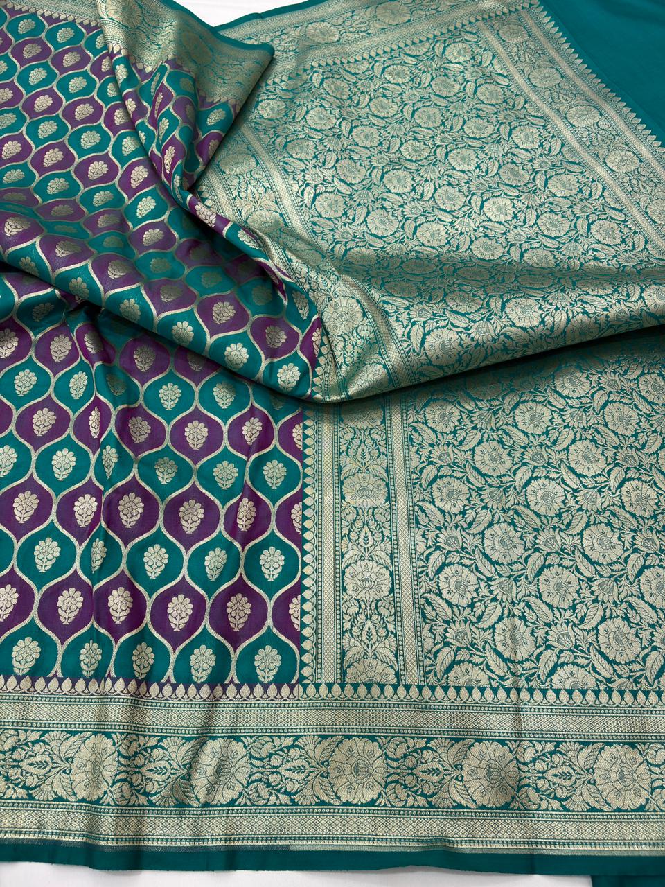 rangkat pure banarasi silk saree teal blue colour - Image 2