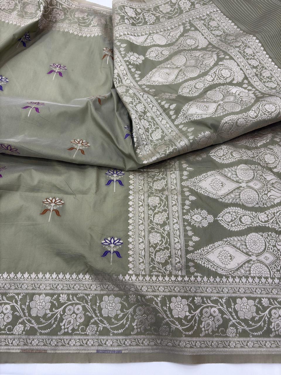 pure banarasi silk saree pista green - Image 2