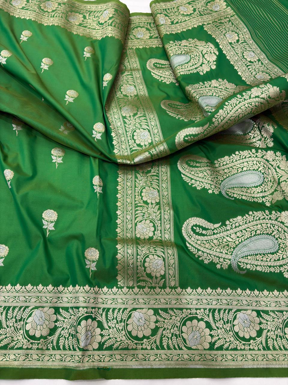 pure banarasi silk saree green colour - Image 2