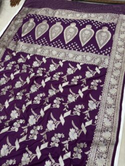  pure banarasi silk jaal saree purple colour