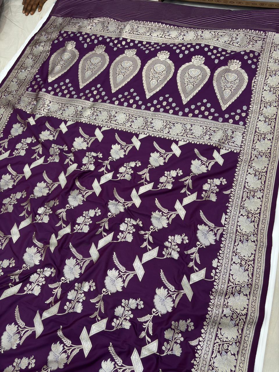 pure banarasi silk jaal saree purple colour