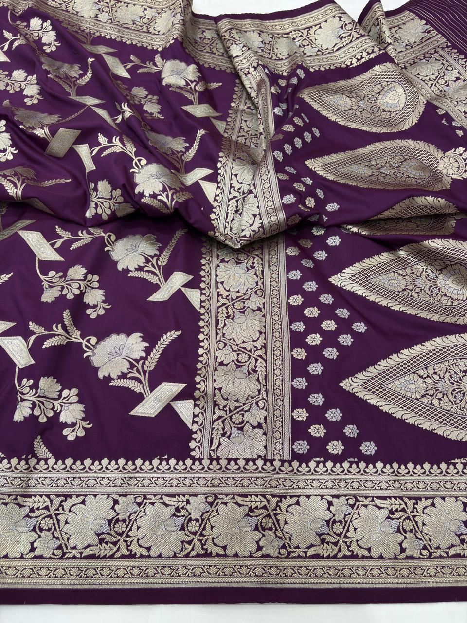 pure banarasi silk jaal saree purple colour - Image 2