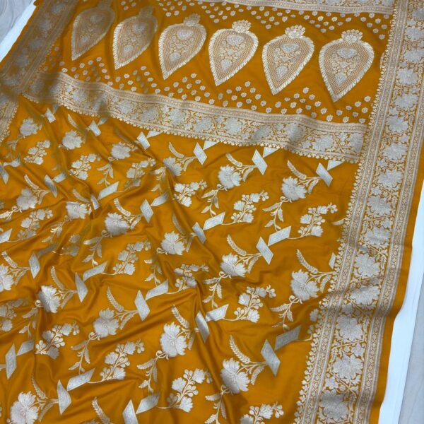 pure banarasi silk jaal saree gold colour