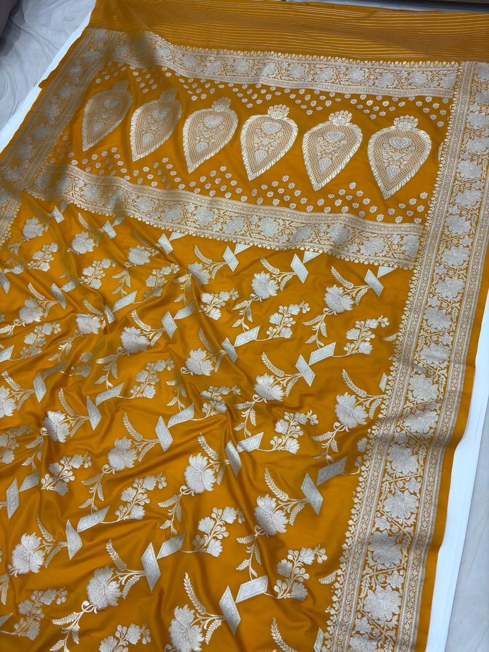 pure banarasi silk jaal saree gold colour