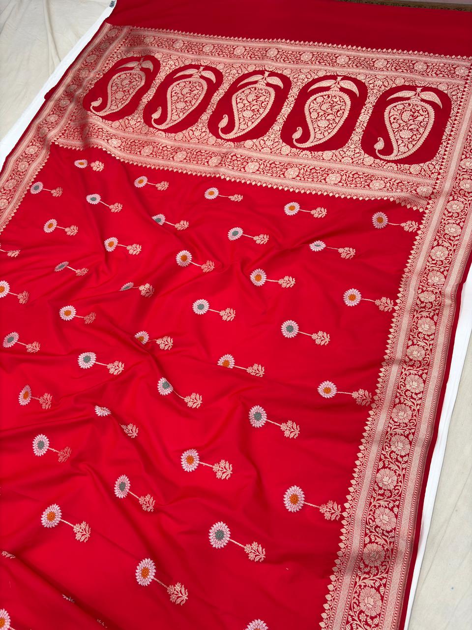 pure banarasi silk saree red colour
