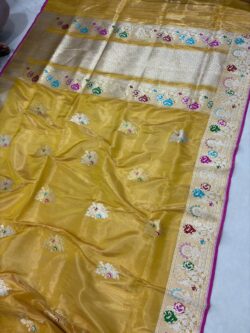 gold pure katan silk banarasi handloom handwoven kadhwa sarees