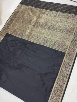 black pure katan silk banarasi handloom hndwoven sarees