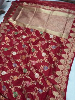 red pure katan silk banarasi handloom handwoven kadhwa sarees