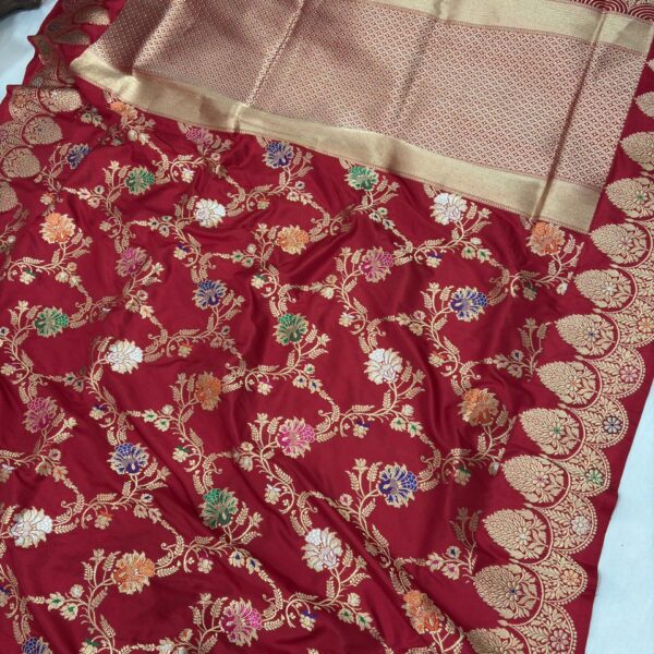 red pure katan silk banarasi handloom handwoven kadhwa sarees