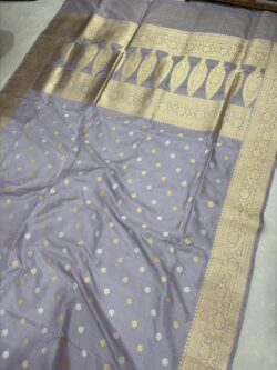 grey colour pure raw mango silk banarasi handloom handwoven kadhwa sarees,
