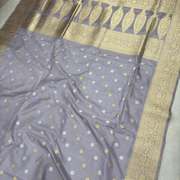 grey colour pure raw mango silk banarasi handloom handwoven kadhwa sarees,