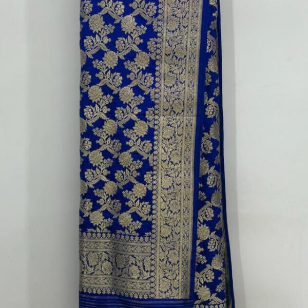 royal blue pure katan silk banarasi handloom handwoven kadhwa luxry dupatta