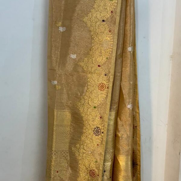 ivory gold blue pure silk silk banarasi handloom handwoven kadhwa dupatta