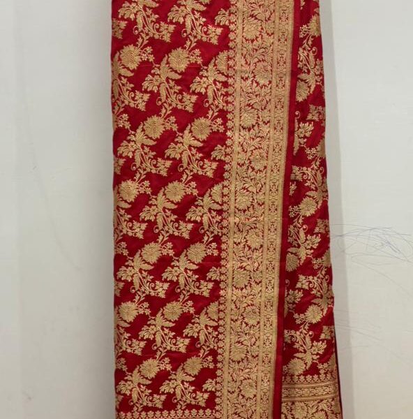 red pure katan silk banarasi handloom handwoven kadhwa dupatta,