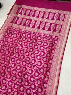 ranipink pure katan silk banarasi handloom handwoven cutwork jaal sarees, 