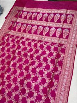  ranipink pure katan silk banarasi handloom handwoven cutwork jaal sarees