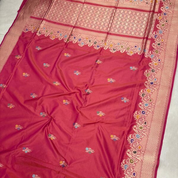 Orange With Ranipink Pure Katan Silk Banarasi Handwoven Kadhwa Sarees,