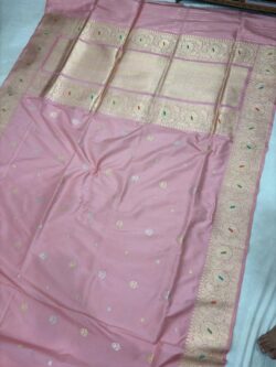 Peach Colour Pure Katan Silk Banarasi Handloom Handwoven Kadhwa Sarees,
