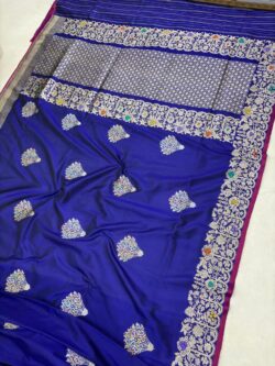 Royal Blue Pure Katan Silk Banarasi Handloom Handwoven Kadhwa Sarees,