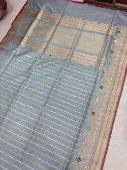 Aqua blue Pure Katan Silk Banarasi  Handloom Handwoven Kadhwa Sarees,