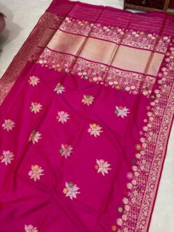 Ranipink Pure Katan Silk Banarasi Handloom Handwoven Kadhwa Sarees