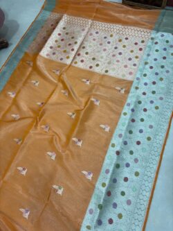 Orange shade Pure tissue Silk Banarasi  Handloom Handwoven Kadhwa Sarees
