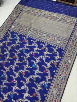 Royal blue Pure Katan Silk Banarasi Handloom Handwoven Kadhwa Sarees,