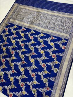 Royal blue Pure Katan Silk Banarasi Handloom Handwoven Kadhwa Sarees,