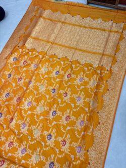 Mustard Gold Pure Katan Silk Banarasi Handloom Handwoven Kadhwa Jangla Sarees