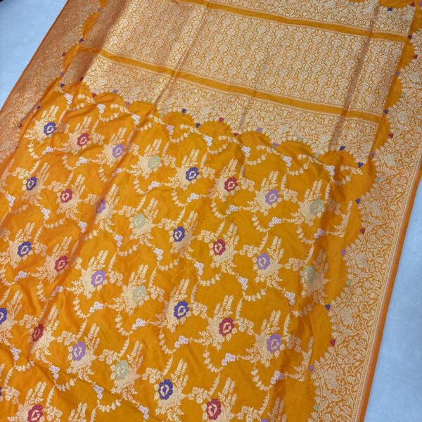 Mustard Gold Pure Katan Silk Banarasi Handloom Handwoven Kadhwa Jangla Sarees