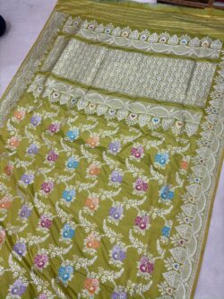 Dhani Colour Pure Katan Silk Banarasi Handloom Handwoven Kadhwa Jangla Sarees
