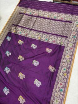 Magenta Purple Pure Katan Silk Banarasi Handloom Handwoven Kadhwa Sarees