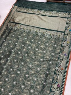 Bottel Green Pure Katan Silk Banarasi Handloom Handwoven Kadhwa Brocade Sarees